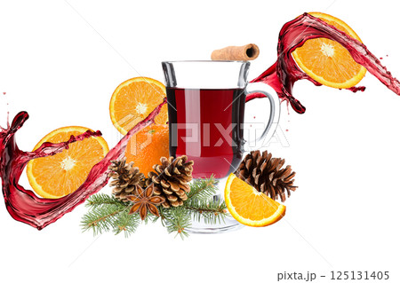 PNG, Mulled wine, drink in a glass with ingredients, isolated on white background PNG, Mulled wine, drink in a glass with ingredients, isolated on white background 125131405