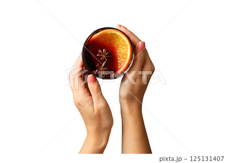 PNG, Mulled wine, drink in a glass with ingredients, isolated on white background 125131407