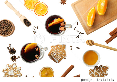 PNG, Mulled wine, spicy ingredients for drink, isolated on white background 125131413