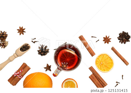 PNG, Mulled wine, drink in a glass with ingredients, isolated on white background 125131415