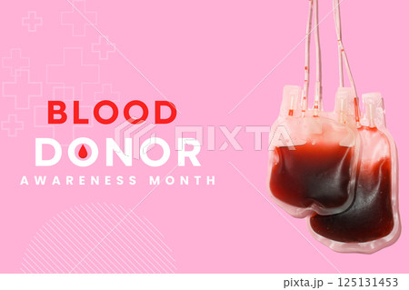 Donation of blood, a package with blood, with a text-call. 125131453