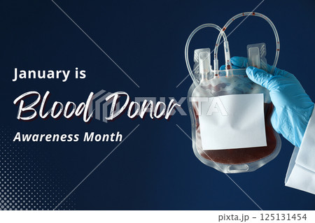 Donation of blood, a package with blood, with a text-call. 125131454