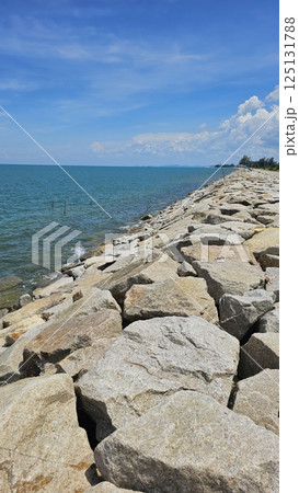 Natural Coastal Landscape with Rocks and Clear Blue Water 125131788