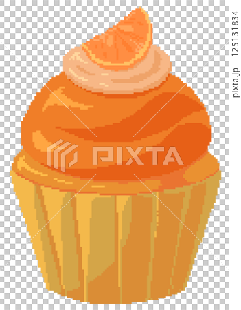 Orange cupcake with orange cream in pixel art style 125131834