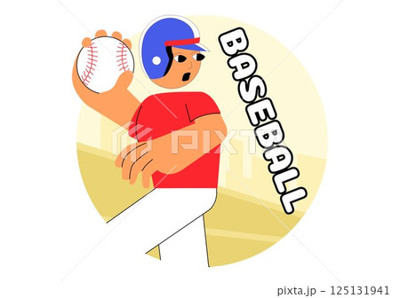 A Baseball Player Sport Vector Illustration featuring an Athlete in Uniform Throwing, Catching, or Hitting a Ball using Bats and Gloves on a Stadium A Baseball Player Sport Vector Illustration featuring an Athlete in Uniform Throwing, Catching, or Hitting a Ball using Bats and Gloves on a Stadium 125131941