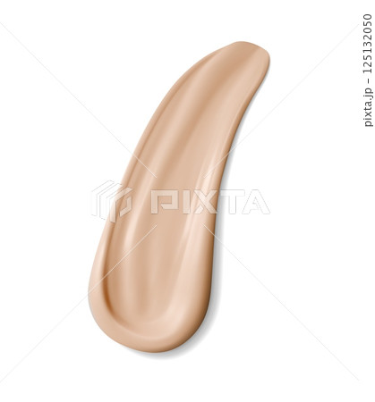 Beige foundation cream swatch, skincare cosmetic. Realistic Isolated 3d vector smooth, creamy smear in a neutral beige tone with a flawless cosmetics texture. Glossy beauty skincare makeup product 125132050