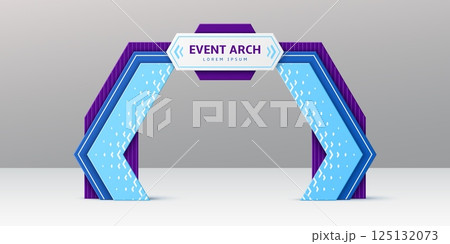 Sport event arch with blue and purple gate entrance and welcome sign template, vector mockup. Event arch and entry gate in 3D for sport marathon start or competition finish line gate frame Sport event arch with blue and purple gate entrance and welcome sign template, vector mockup. Event arch and entry gate in 3D for sport marathon start or competition finish line gate frame 125132073