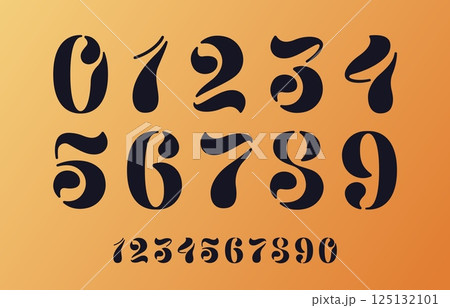 Vintage decorative numbers for art deco font or retro typeface, vector elegant numerals. Classic vintage font and art nouveau type or stencil print typeface with numbers for numerals typography 125132101