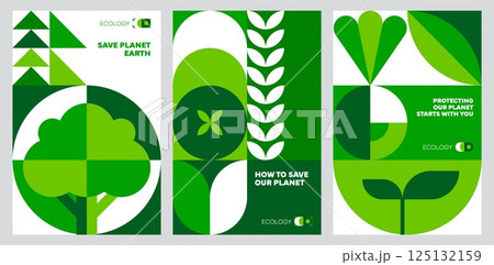 Ecology environment posters with geometric pattern and abstract natural elements. Vector retro modern modular save planet backgrounds with mosaic shapes in shades of green symbolize sustainability Ecology environment posters with geometric pattern and abstract natural elements. Vector retro modern modular save planet backgrounds with mosaic shapes in shades of green symbolize sustainability 125132159