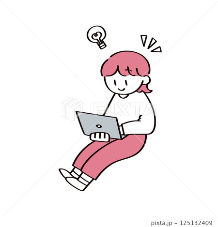 パソコン作業する女性のイラスト 125132409