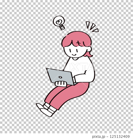 パソコン作業する女性のイラスト 125132409