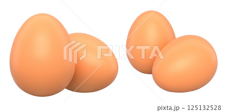 Brown eggs placed side by side isolated on white transparent background. 125132528