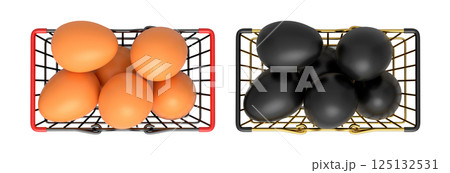 Wire baskets filled with eggs, isolated on white transparent background, concept of kitchen storage Wire baskets filled with eggs, isolated on white transparent background, concept of kitchen storage 125132531