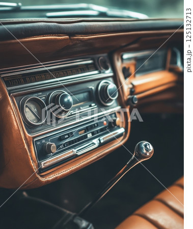 Classic Car Interior Dashboard Detailing Vintage Leather 125132713