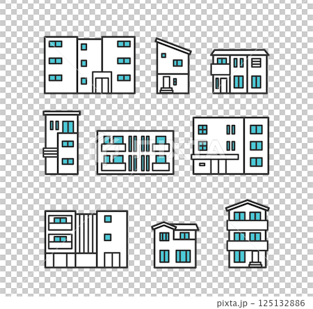 Residential area and streetscape icon illustration 125132886