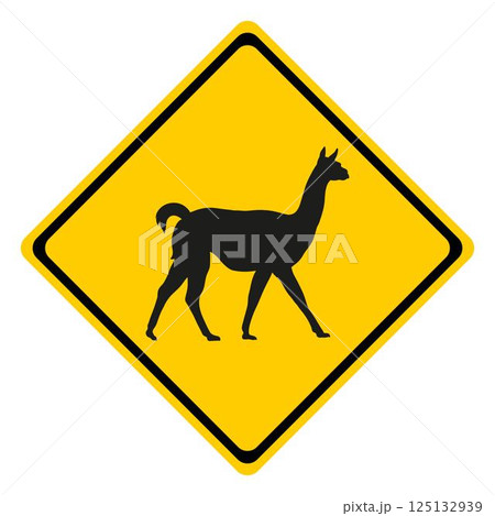 Lama silhouette animal traffic sign yellow vector 125132939