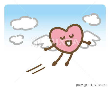 空を飛んでいる笑顔のメンタルのイラスト 125133038