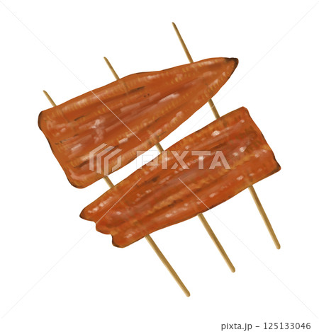 無病息災を願い土用の丑の日に食べる、串に刺さった鰻の蒲焼のイラスト 125133046
