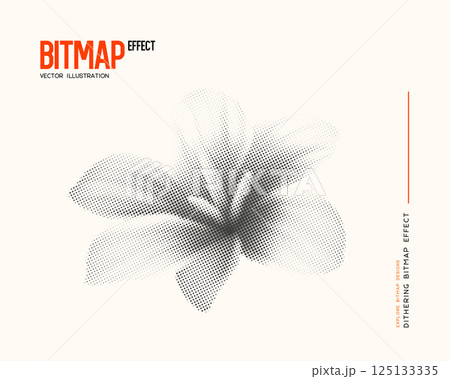 Tropical flower with halftone effect. Exotic jungle leaves for summer jungle vintage retro design. Trendy vector illustration. 125133335