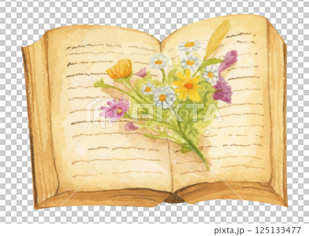 Cottagecore spring reading watercolor art, soft tones, and romantic vintage mood. Cottagecore spring reading watercolor art, soft tones, and romantic vintage mood. 125133477
