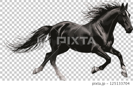 年賀2026　年賀状2026　馬　午　干支　墨絵　水墨画　和風　シルエット　デザイン　イラスト素材 125133704