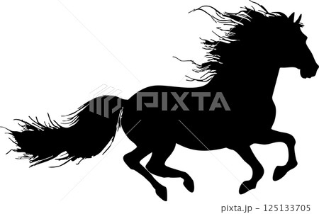 年賀2026　年賀状2026　馬　午　干支　墨絵　水墨画　和風　シルエット　デザイン　イラスト素材 125133705