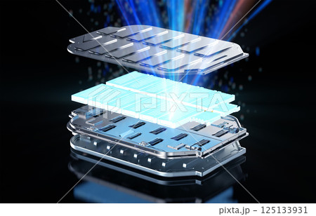 Electric vehicle battery explode with shiny light 125133931