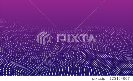 Dynamic halftone blue Lilac background with wavy oscillating lines on surface. Abstract surface behind curvatures, depressions and hills. Vector background for design 125134067