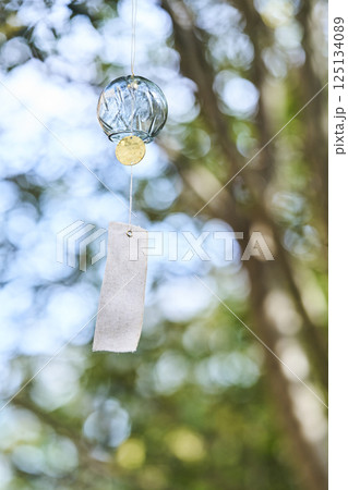 夏の木漏れ日の下で風に揺れる風鈴 夏の木漏れ日の下で風に揺れる風鈴 125134089