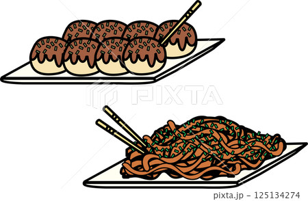 たこ焼きと焼きそばのイラスト 125134274