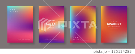 Set of abstract gradient backgrounds. Sunset beach or summer colors. Orange, purple, yellow, pink and blue colors. Vector. 125134283