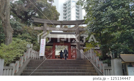 渋谷にある金王八幡宮の鳥居と神門 渋谷にある金王八幡宮の鳥居と神門 125134447