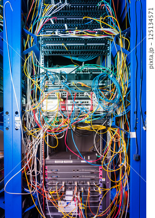 Server with patch cables plugged in ethernet ports 125134571