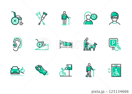 Injuries and rehabilitation - set of line design style icons 125134666