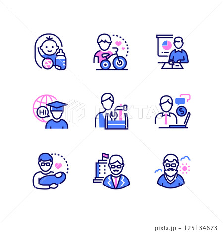 Life stages of a man - line design style icons set 125134673