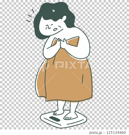 senior _体重計に乗った太った女性 senior _体重計に乗った太った女性 125134860