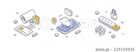 Internet security concepts featuring modern isometric line icons in vector format 125135035