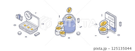 Explore modern isometric line icons for business investment concept in vector design 125135044