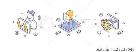 Isometric line icons showcasing business solutions for modern enterprises and innovation 125135049