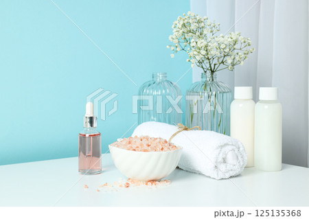 Sea salt, concept of spa and self care Sea salt, concept of spa and self care 125135368