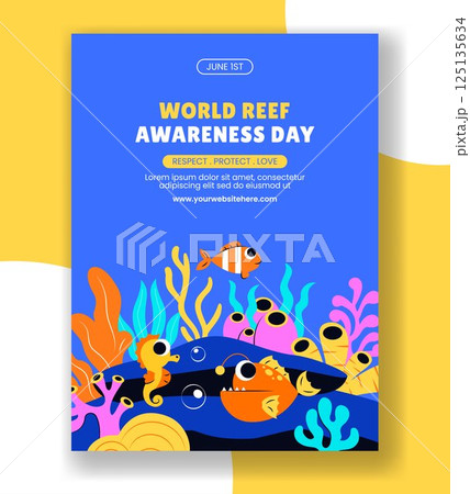 Social Media Vertical Poster Awareness Template for Coral Reef Protection 125135634