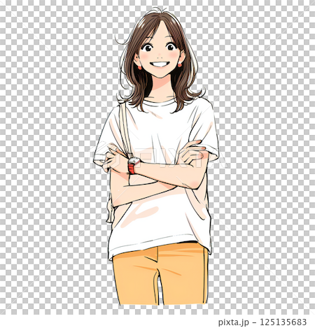 腕組みをするシンプルでカジュアルな女性 125135683