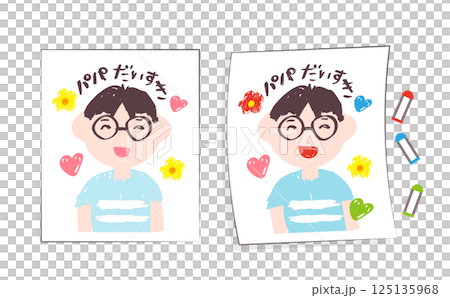 父親節手繪微笑爸爸肖像：兩套蠟筆畫圖案 125135968