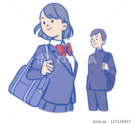 制服を着た学生男女 125136027