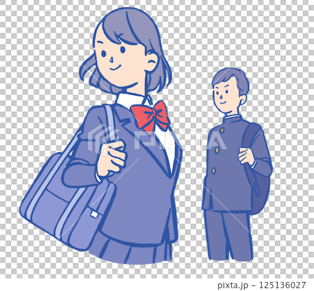 制服を着た学生男女 125136027