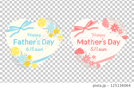 Father's Day and Mother's Day heart-shaped flower frame illustration set: gift banner image logo 125136064