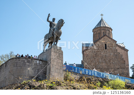 Metekhi church and King Vakhtang Gorgasali monument in Tbilisi, Georgia 125136160