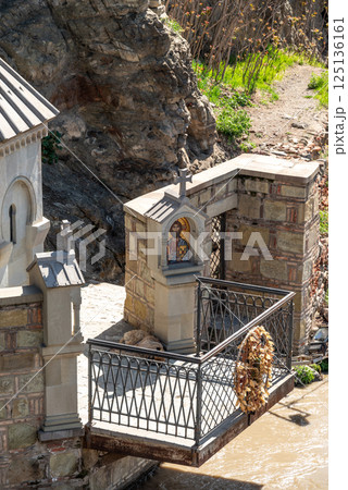 Metekhi church of the Nativity of the Mother of God on a cliff above Mtkvari river in Tbilisi, Georgia 125136161