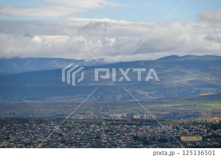 Cityscape of Tbilisi, capital of Georgia, aerial panoramic view from Mtatsminda Park 125136501