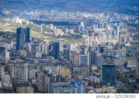 Cityscape of Tbilisi, capital of Georgia, aerial panoramic view from Mtatsminda Park 125136503